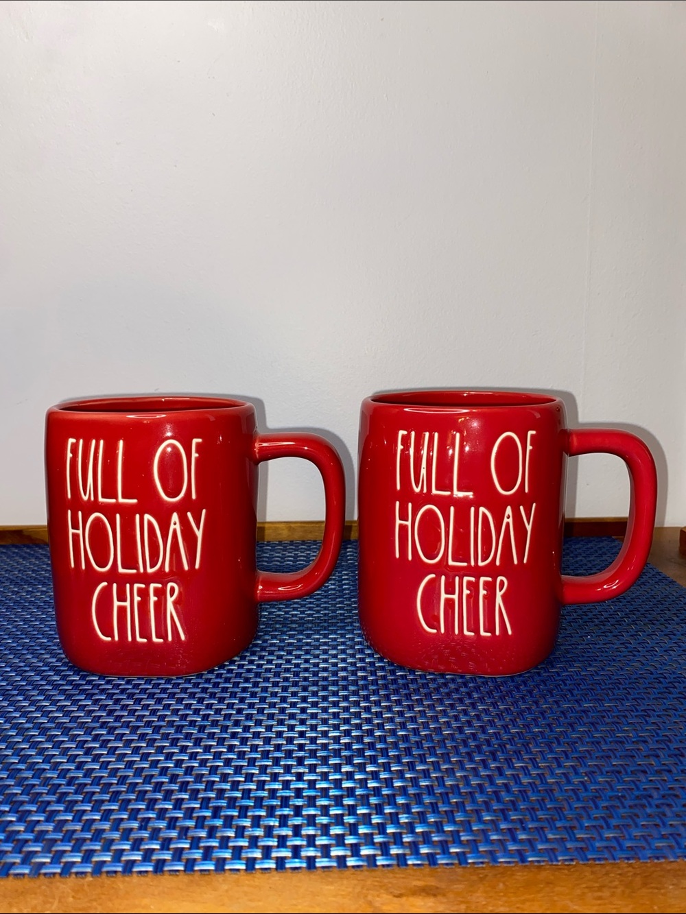 Set of 2 Rae Dunn Full Of Holiday Cheer mugs red